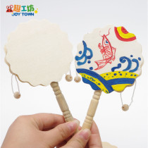 Dial Wave Drum White Blank Wooden Toy White Embryoids Hand Drum Nursery Boy DIY Hand-colored Drawing Paste Material