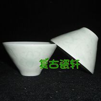 Jingdezhen Cultural Revolution Factory goods porcelain Single color glazed green glazed dark sculptures Branches Lotus Bamboo Cup Tea Cup Tea Cup