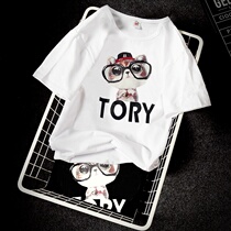 Summer mens short-sleeved T-shirt male cartoon boys loose Korean version of the trend clothes Summer mens 5-point sleeve half sleeve