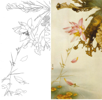 Gongbi painting white sketch background Lotus rice Chunmao 66*126 physical white paper print draft with color map 039T