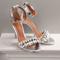 Korea handmade custom light lavish sexy luxurious crystals wristband metal wind silver high heel sandals