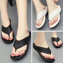 Ma Mu head layer cowhide summer new simple casual leather thick bottom wearing Flip-flops toe sandals women tide