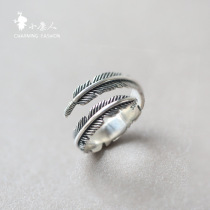 Original design feather S925 sterling silver retro Thai silver opening adjustable fashion Korean ring literary ring female