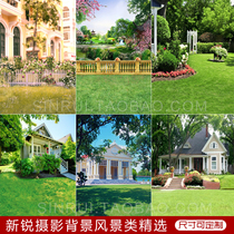 Photography Background Cloth Natural Scenery New Shadow Building Wedding Dress Green Tree Grass Whole Family Fu Themed Photo Background Cloth
