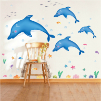 Cartoon dolphin self-adhesive removable wall sticker ocean childrens room bedroom bathroom living room background wall sticker waterproof