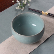 Longquan celadon tableware bowl Ceramic rice bowl Large Ge Kiln bowl Dessert bowl Household bowl 4 5 inches ice crack Chinese style