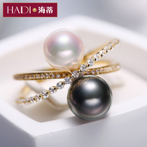 Heidi Jewelry Star Wheel Tahiti Black Pearl AKOYA Seawater Pearl Ring Female 18K Gold Inlaid Zirconium