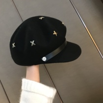 French new Rivet woolen anise octagonal hat female autumn and winter retro duck tongue hat Korean tide fashion beret
