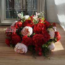 European-style simulation silk fake flower round table table turntable hotel lobby decoration