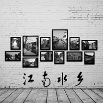 Jiangnan water town Photo Wall Jiangsu and Zhejiang ancient town decorative painting black and white frame painting frame painting retro nostalgic murals hanging painting