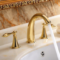 European basin faucet titanium gold bathroom double-handle three-hole split basin basin basin faucet hot and cold all copper