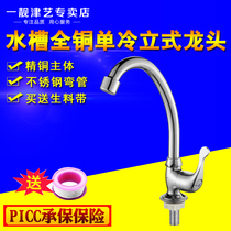 Kitchen Vegetable Bowl Sink Sink Single Cold Rotating Faucet Full Copper Single Handle Single Hole Ceramic Valve Cartridge