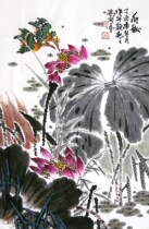 (Painting art calligraphy painting and calligraphy) C25727 Xu Honghai freehand flower and bird Chinese painting lotus (four feet open three)