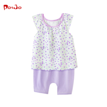 Leather Joe Short Sleeve Suit 0 Summer Girls Clothes 1 Baby Clothes 2 Baby Summer Clothing Shorts 3 Year Old Pure Cotton Summer