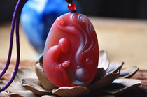 Wolianlu (Wudao)Natural South red agate carved long chain of incense-burning Wudao figure of a Zen master