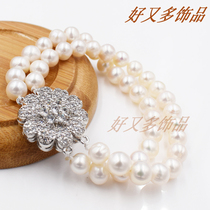 925 Silver Button Necklace High-grade double-row pearl buckle bracelet buckle necklace double link buckle diy handmade