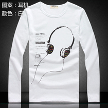 Mens long-sleeved T-shirt cotton base shirt Korean slim printing Cotton fashion music headphones