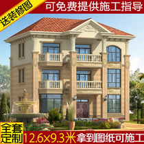 European-style three-story villa drawings rural self-built house design drawings Building structure water-based electric apartment type house renderings