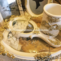 LACESHABBY European imported vintage French relief bow resin handle mirror vanity mirror White
