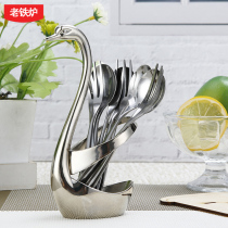 Old iron stove stainless steel fruit fork Korean fashion creative fruit signed meat fork Cygnus tableware set