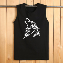 Summer new cotton sports vest mens loose print casual sleeveless short sleeve T-shirt Tide brand waistcoat mens bottom