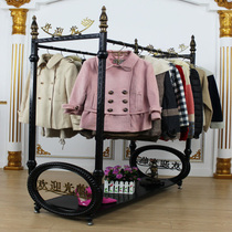 Wrought iron clothing display rack clothing store rack hanging clothes floor clothes side rack front hanging rack double pole belt plate hanger