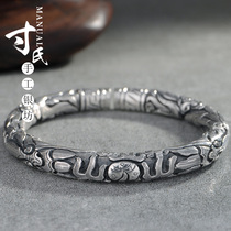 Lijiang pure handmade Yunnan inch Yinfang S999 foot silver snow silver heirloom heirloom Double Dragon play Pearl full Dragon