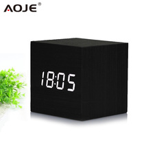 LED Wood Clock Fashion Creative electronic alarm clock temperature mute sound control working day Multiple sets Alarm Living Room