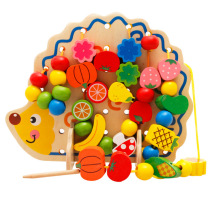 Wooden fruit string beaded building blocks threading beads beaded young childrens educational amblyopia training toy kindergarten