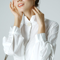 White shirt female base shirt shirt stand collar thin professional design sense top cotton long sleeve 2021 autumn dress Foreign