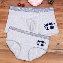 Couple cat cat sweet sexy cute print cotton underwear couple mens flat corner Womens triangle middle waist