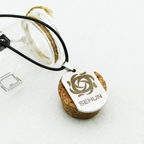 EXO Wu Shixun SEHUN personal corrosion logo titanium steel leather rope necklace