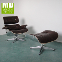 European retro aluminum leather Eames lounge chair living room leisure sofa chair fashion classic luxury chair leather swivel chair