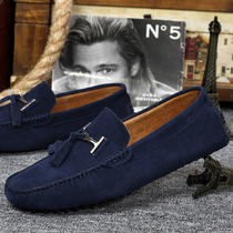 2022 spring new mens beans Bean Shoes Genuine Leather Mens Shoes Han Version Buckle Driving Shoes Youthful Trend Sailing Shoes