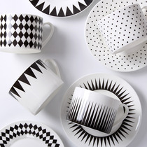 Nordic black and white geometric bone china coffee cup set simple creative European coffee cup dish English afternoon tea cup