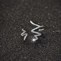 Korean micro-mosaic asymmetric heartbeat 925 silver earring stud earrings ear clip female earrings 0023