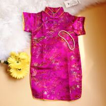 Chinese style Tang suit children Girls short sleeve cheongsam Rose Red