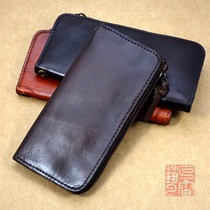 Original handmade first layer cowhide mens and womens long wallet leather wallet vegetable tanning retro old thin ticket clip tide