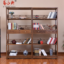 Redwood furniture chicken wing wood bookshelf antique large bookshelf Chinese solid wood shelf simple four-story bookshelf storage rack