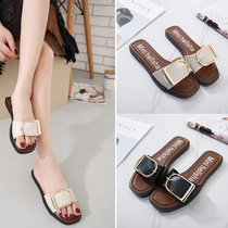 One word drag female summer new low heel flat shoes 2020 Summer girls sandals summer sandals sandals