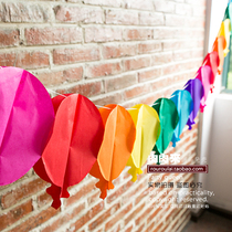 (3 m) Colorful paper flag decorated kindergarten arrangement paper ball pull birthday party wedding paper flower