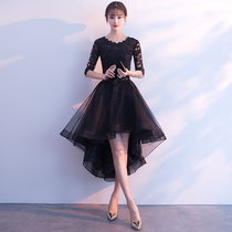 Evening dress women 2021 new winter black Noble elegant banquet dress dress Party small dress front short back long