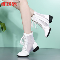 Factory direct summer new sailor dance shoes womens square dance shoes soft bottom dance boots breathable hollow mesh boots