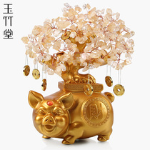 Yellow Crystal money tree home living room partition cabinet wine cabinet decoration small decoration shop opening gift gold pig