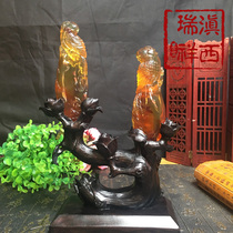 Western Yunnan Ruixiang natural A cargo Burmese amber gold and brown carving Yingming Shenwu big ornaments with certificate