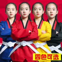 Taekwondo clothing children adult men and women long sleeve training performance clothing Yellow Red Blue Black Pink
