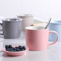 Nordic simple solid color ceramic breakfast cup Cereal cup Coffee cup Couple mug Water cup teacup with lid spoon