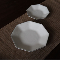Dust-free handmade ceramic tableware Moonlight white large plate ash glaze octagonal plate vegetable plate