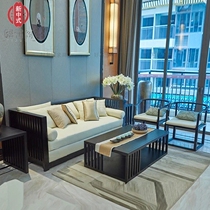 New Chinese Solid Wood Sofa Vintage Fabric Sofa Combination Modern Chinese Minimalist Living-room Zen furniture
