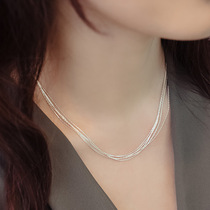 S925 Plain Silver 5 Wire Necklace Female Chain Necklace Collar Korean choker Simple Japanese and Korean Accessories Personality Joker